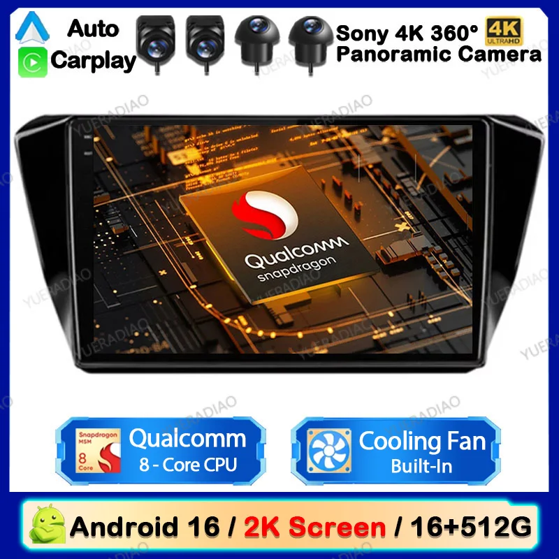 Android 16 Car Radio For Skoda Superb 3 2015 - 2019 Carplay Auto 2K QLED Head Unit Backup Camera Bluetooth Car Radios 2DIN SWC