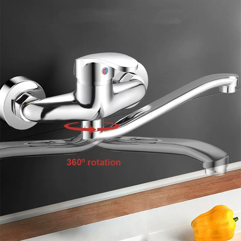 Wall Mounted Kitchen Faucet Double Holes Basin Faucet Hot&Cold Water Mixer Tap Wall Kitchen Mixers Kitchen Sink Tap