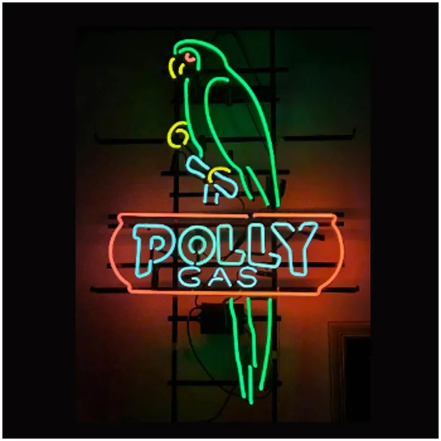 Polly Gas Neon Sign Parrot Neon Bulbs Glass Tube Real Glass Gas oil Station Board Garage Window Decor AdvertiseHandcrafted