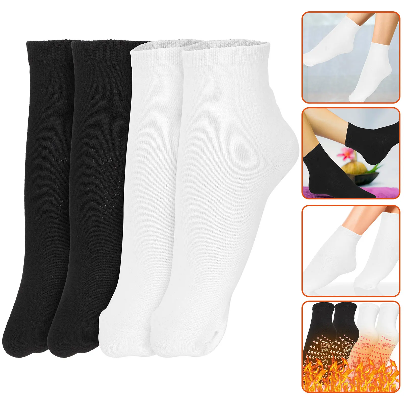 2Pairs Self Heating Warm Socks Winter Heated Breathable Thermal Socks Thick Elastic Cold Weather Outdoor Sports Hiking Running