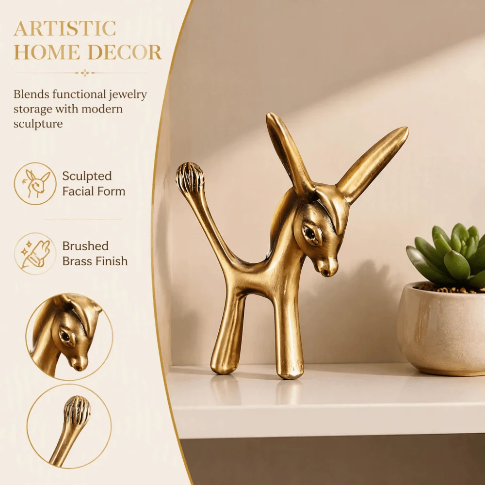 Zinc Alloy Ring Holder Statue Animal Statue Desktop Jewelry Organizer Gold 6.9 x 7.2 cm Ring Display Stand