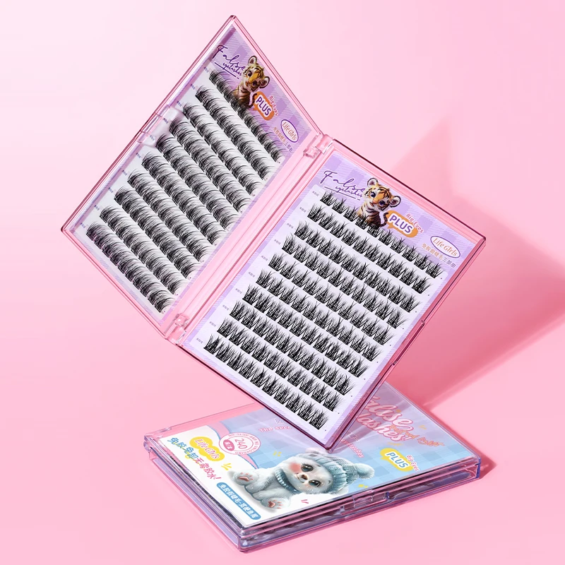 Sztuczne rzęsy Life Girls 200/240 kępek, duże, bezklejowe, 10-12 mm, naturalne, podkręcone, segmentowe rzęsy w formie książeczki.