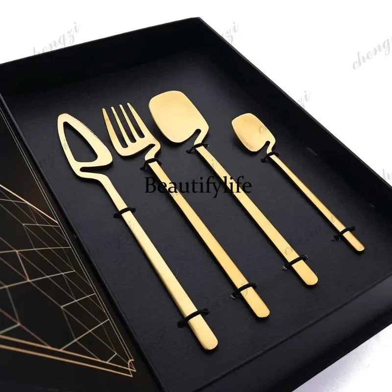 

E182 32pcs Black Matte Cutlery Set 304 Stainless Steel Dinnerware Set Knife Fork Spoon Dinner Set Bar Party Kitchen Tableware