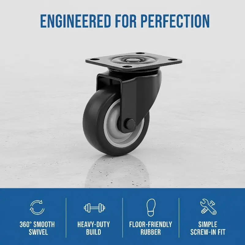 Furniture Casters Wheels Smooth Glide PP Fixed Swivel Heavy Duty Roller Wheels for Dining Table Sideboard Shoe Cabinet