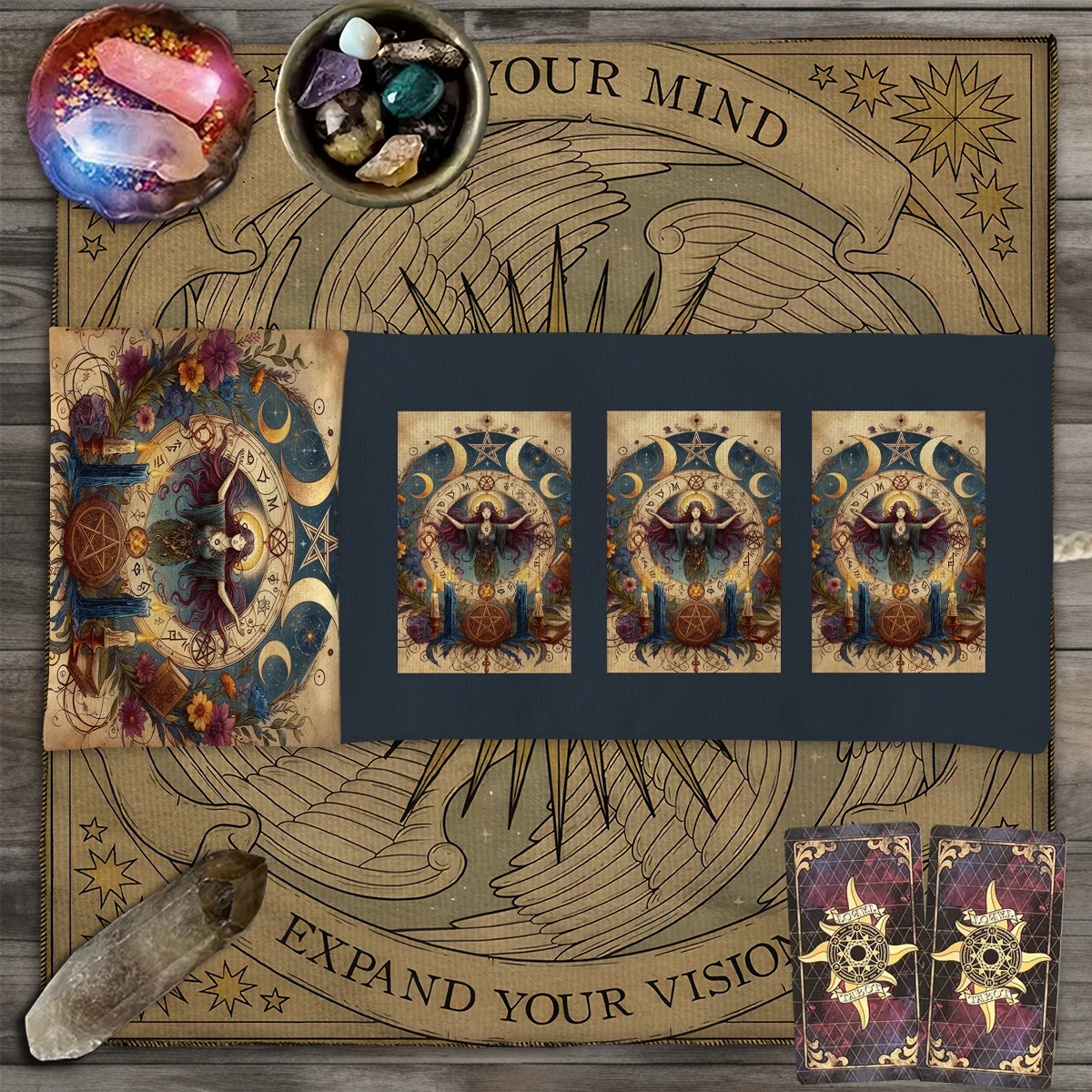Hexerei Göttin Tarot Aufbewahrungstasche Mondphase Pentagramm Tarot Karten Stoff Wahrsagerei Tasche Retro Wrap Beutel Aufbewahrungstasche