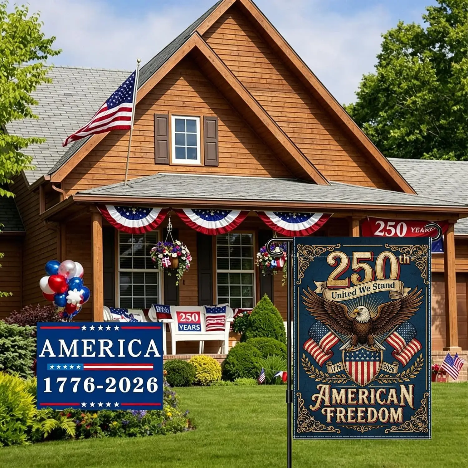 12x18 Inch 4th of July Garden Flag, Vintage Shield American Flag for Outside, Double Sided Weather Resistant Garden Flags, U AAM