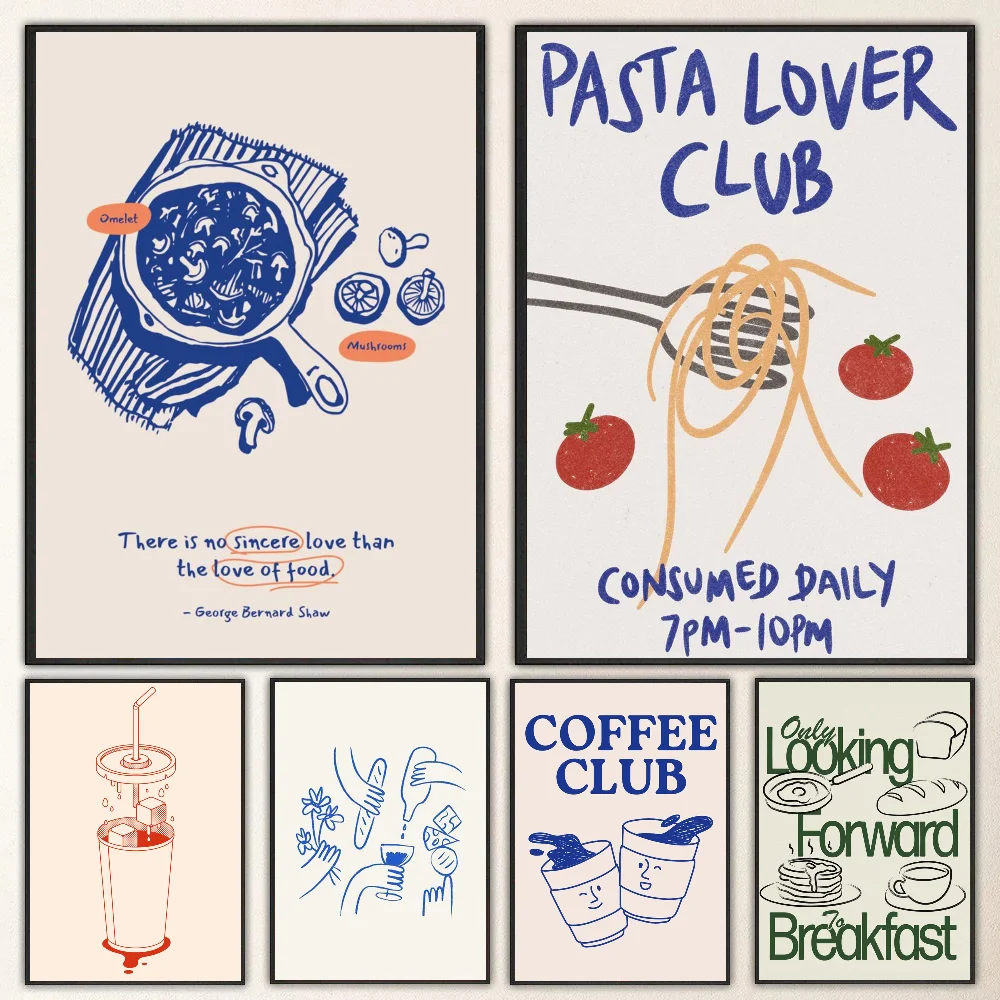 Póster Artístico de pared de cocina con dibujos de magdalenas, café, Club, impresión en lienzo, Pasta, bebidas, comida, sala de estar, cafetería, Bar, decoración del hogar