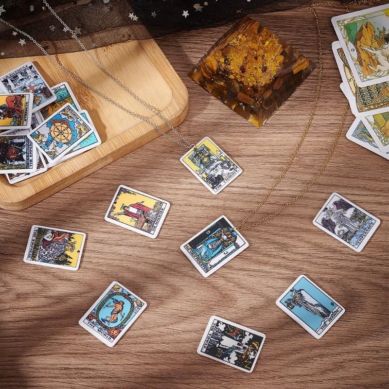 18pcs 1 Box 18 Styles Tarot Charms Tarot Card Charms Tarot Charm Bulk Acrylic Lucky Fortune Charms Astrology Divination Charms