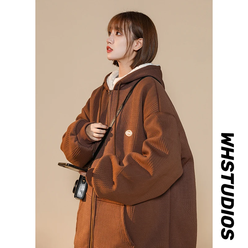 

Lamb Fur Jaet Men's Winter New Sle Thiened Warm Cotton Coat American Retro Hooded Cotton Padded Jaet Trendy Zipper Cl...