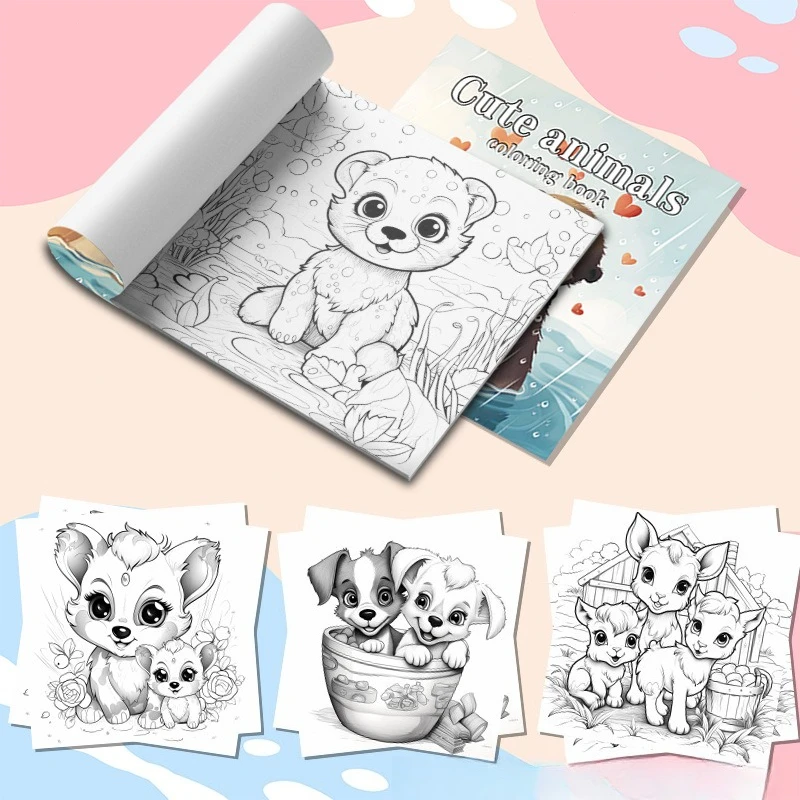 Adult Stress Relief Coloring Book 20 Cute Animal Pages Anti-Bleed Drawing Notebook For Leisure Graffiti