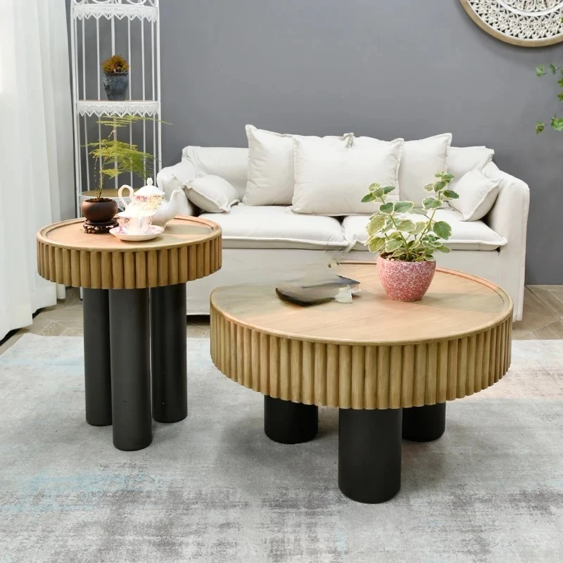 Household living room coffee table combination wrought iron solid wood balcony tea table