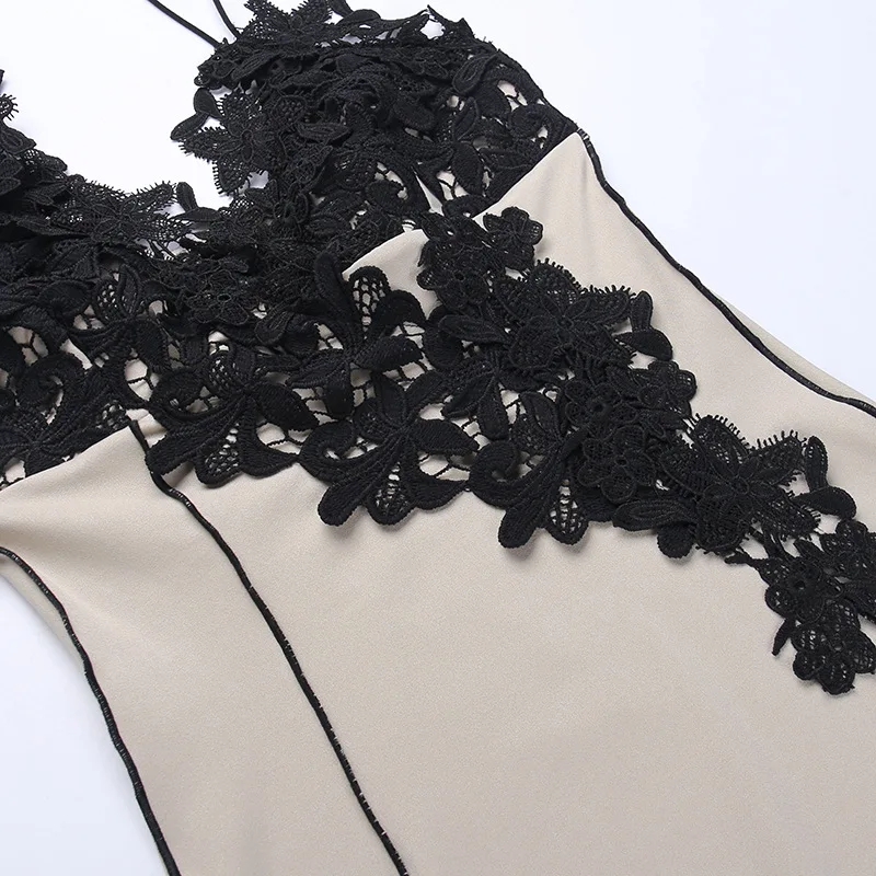 Sexy Deep V Applique Suspender Dress Women Slim Backless Split Party Mini Vestidos Summer Sleeveless Party Night Club Dresses image 3