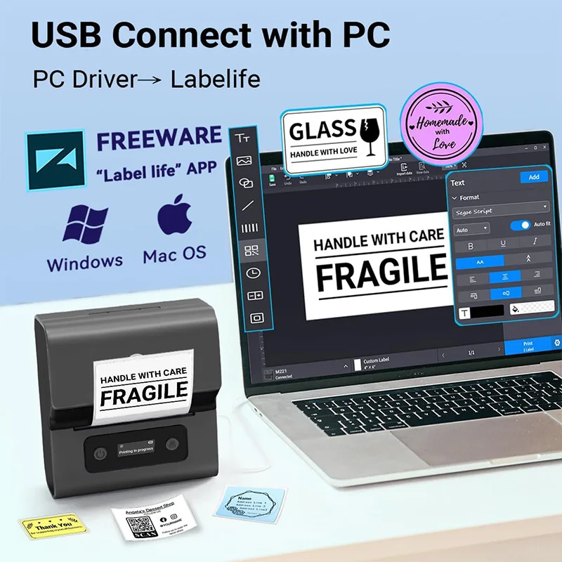 

M221 Multifunctional Printer Portable Printer Adhesive Label Printer Multifunctional 20-75mm Labels Support Phone&PC