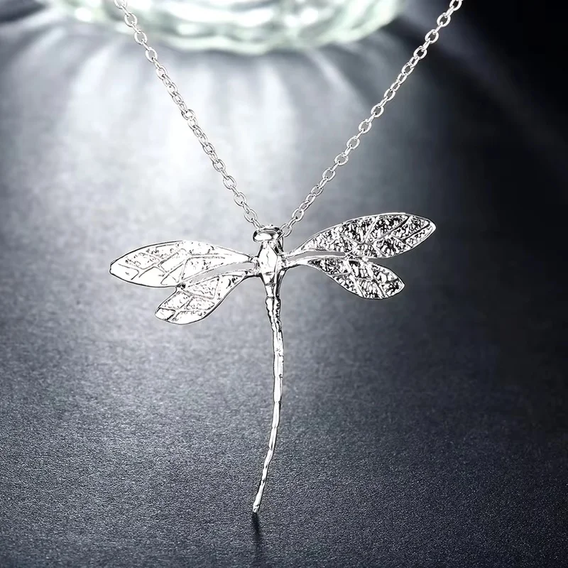 Hot Charms 925 Sterling Silver Pretty Dragonfly Pendants Necklaces For Women Wedding Party Fashion Jewelry Valentine's Day Gifts