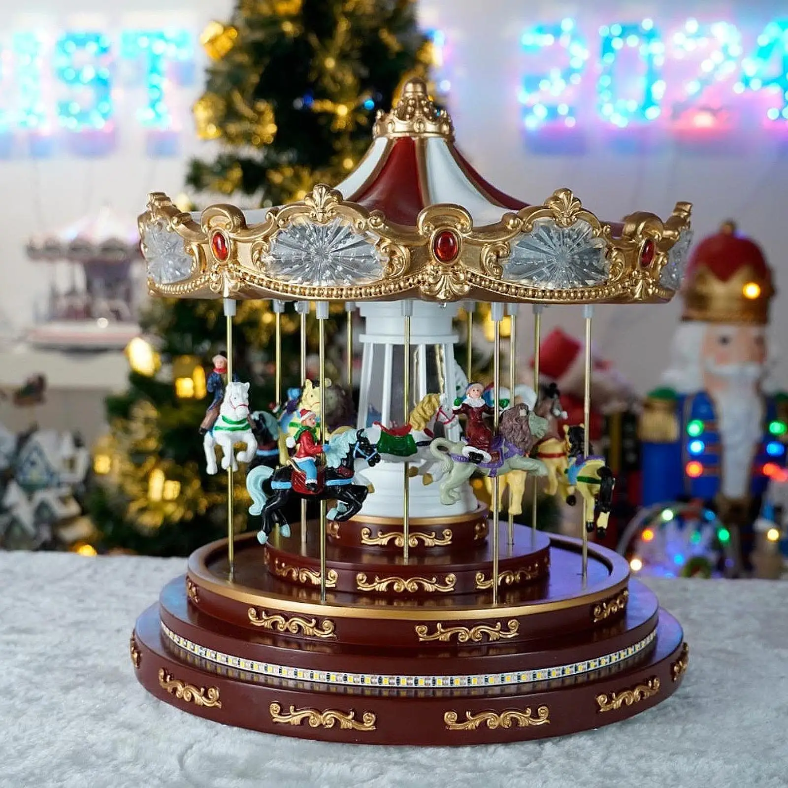 Christmas Carousel Figurines Decoration Music Box Collectable Go Round for Christmas Valentine's Day Birthday Gifts Anniversary