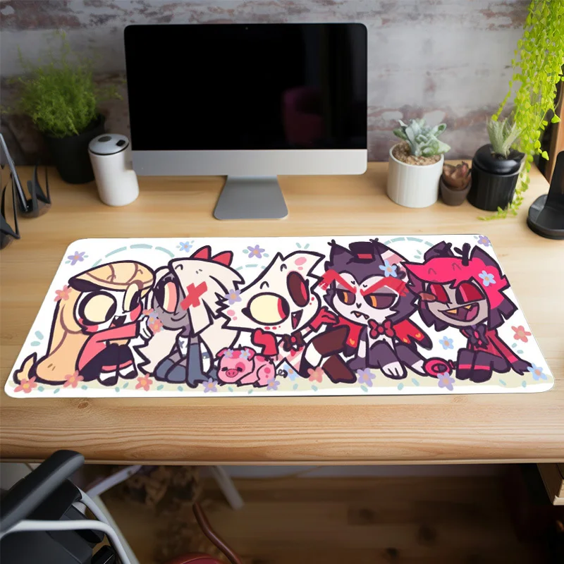 Large Anime Gaming Mouse Pad - Cute Pink Characters, Non-Slip Rubber Desk Mat For Office & Home Decor, Perfect Birthday Gift