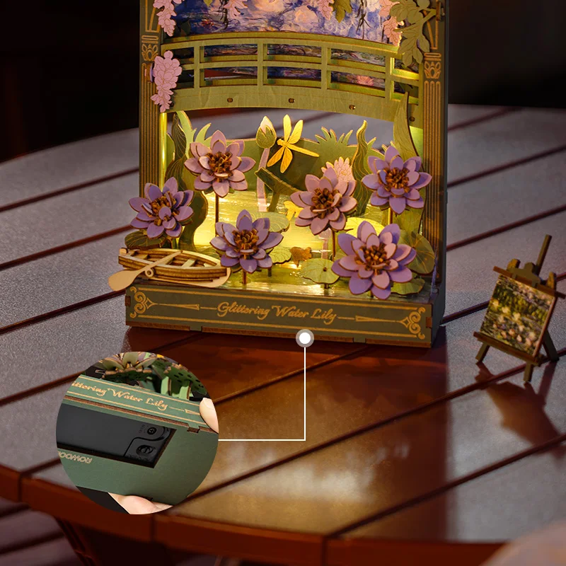 لغز خشبي ثلاثي الأبعاد من ROWOOD مع مجموعات نماذج زهرة ضوء LED عرض الطاولة جدار آرت ديكو لغز هدايا للبالغين المراهقين