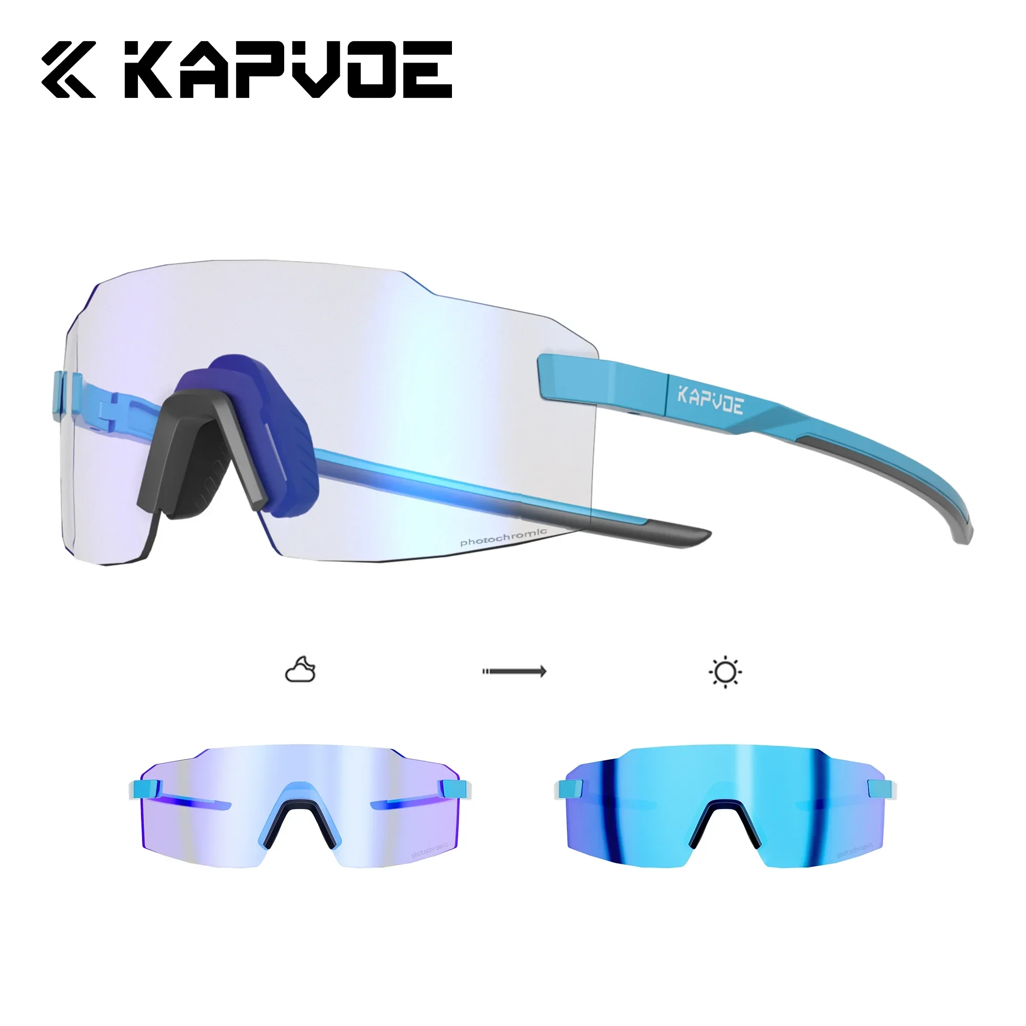 Kapvoe Light-Weight Photochromic Runnning Sunglasses Cycling Glasses for Men Adjustable Nose Pad Women UV400 Hiking Eyewear