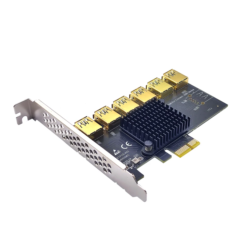 PCIE 1 to 6 Riser Adapter PCIE X1 to 6/ 5 ports USB 3.0 Multiplier PCI Express Riser Card For Graphic Video Card Bitcoin Mining