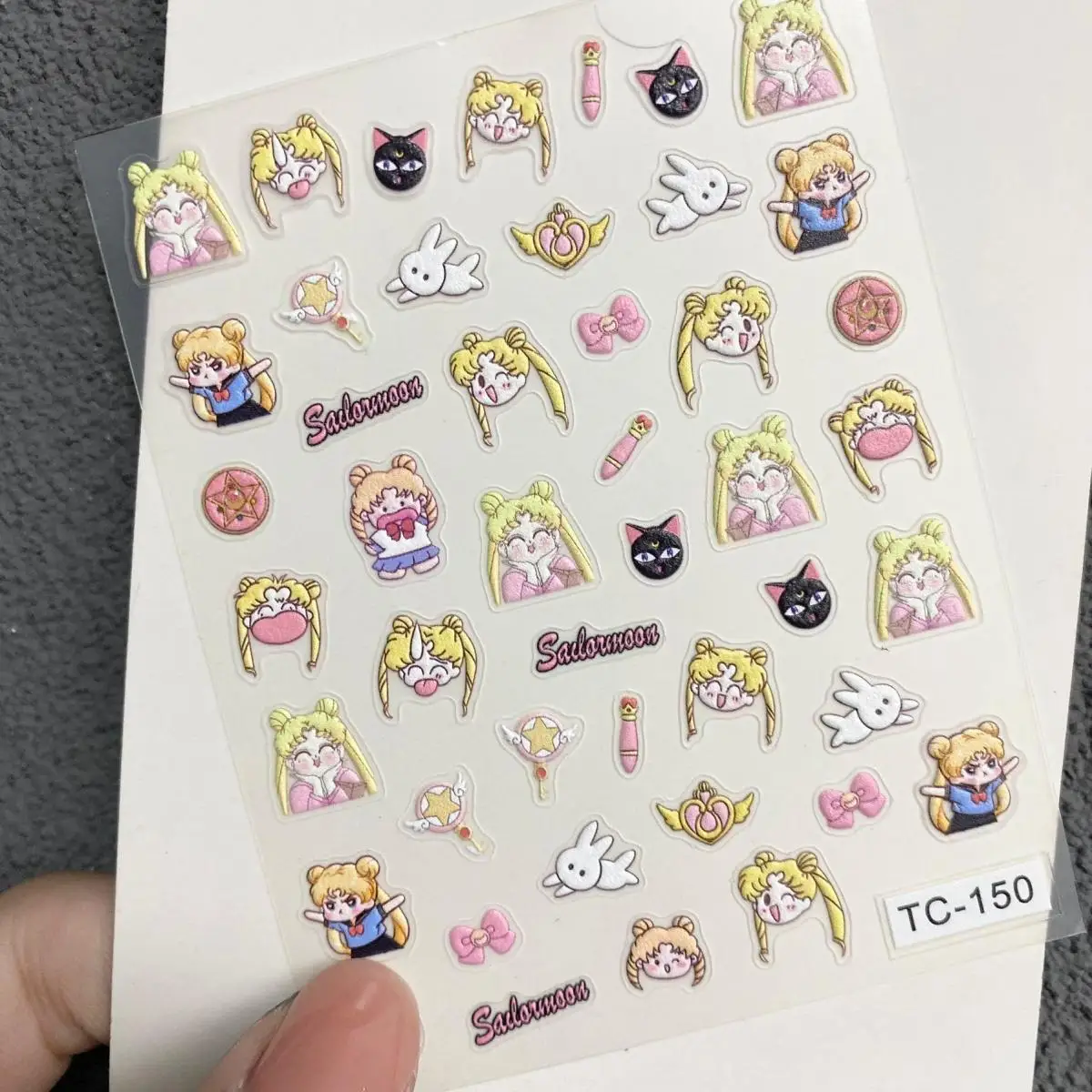 Niedliche Cartoon-Nagelaufkleber mit geprägtem Sailor Moon Tsukino Usagi, Moon Bunny, für Tagebücher, CCD-Geräte, Wasserbecher, Tablets und Nägel – Detail 4