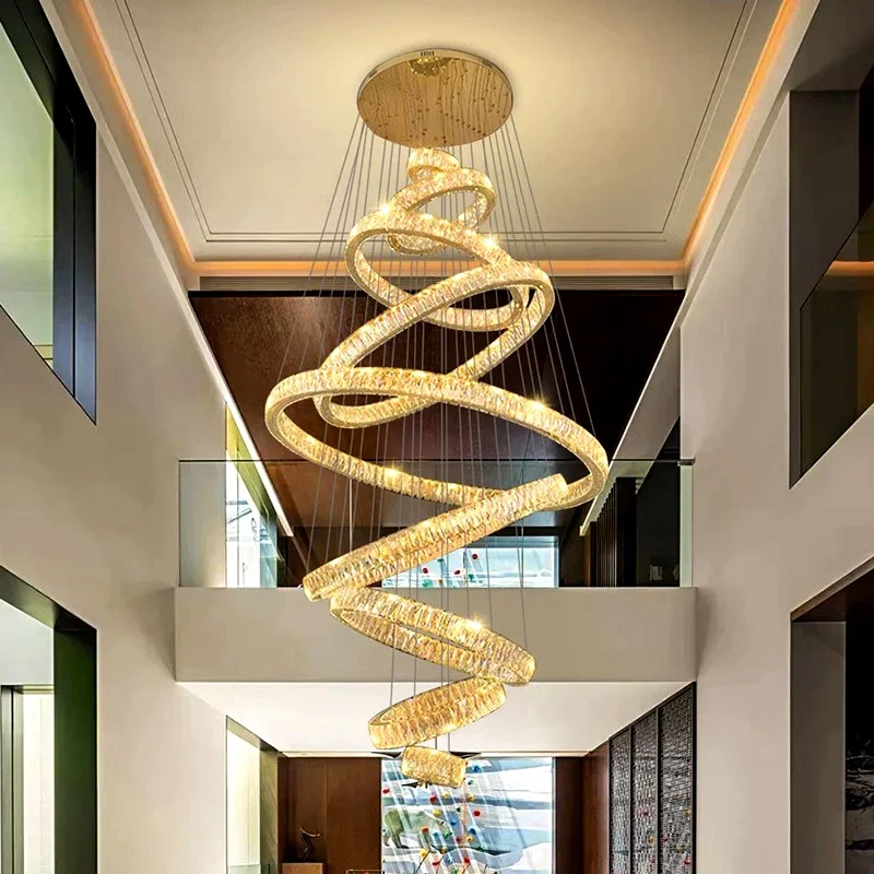 ثريا كريستالية لتزيين المنزل الحديث، مصباح قلادة للدرج، أضواء قلادة لغرفة المعيشة، إضاءة داخلية