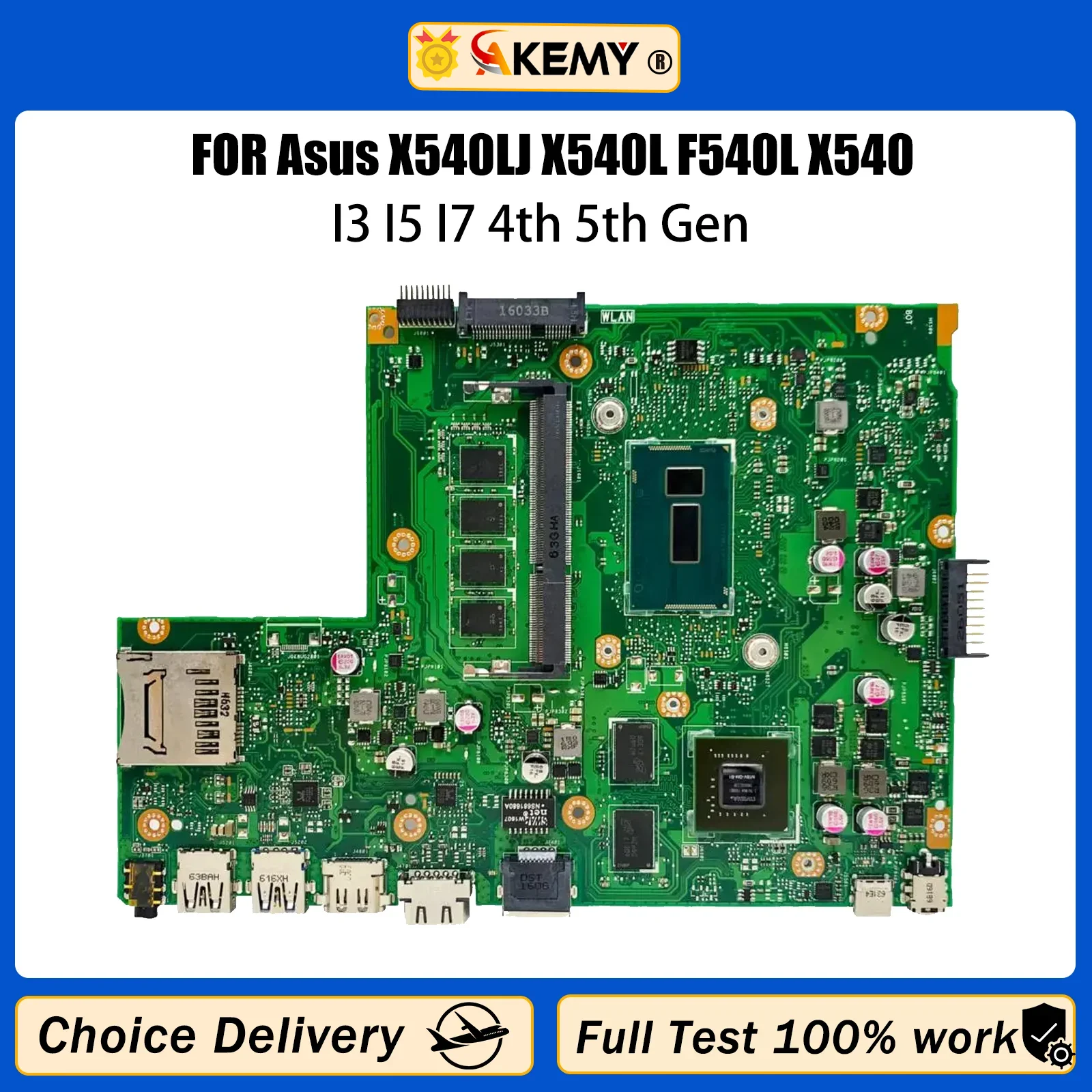 

AKMEY X540LJ Laptop Motherboard I3 I5 I7 4th 5th Gen CPU 0GB 4GB RAM For Asus X540LJ X540L F540L X540 Notebook Mainboard