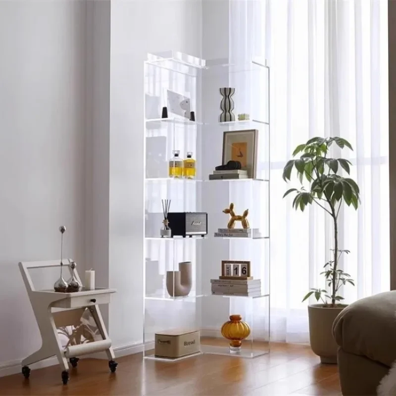 Acrylic shelves, floor-to-ceiling corner bookcases