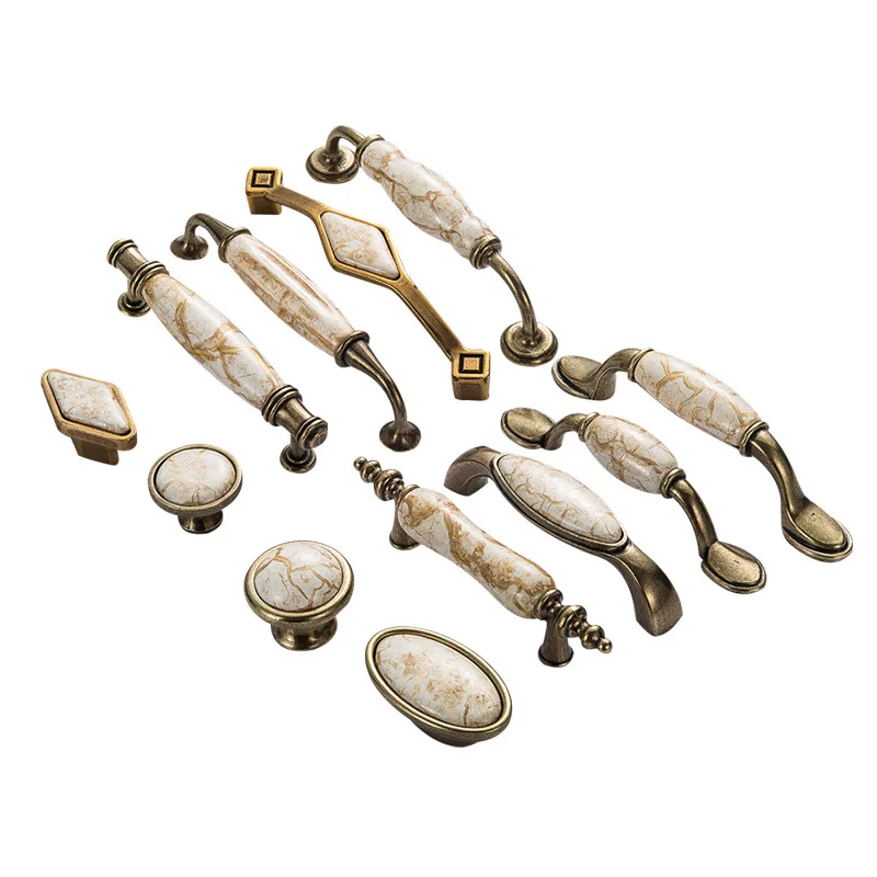 Antique Furniture Handles Marble Vein Knobs and Handles Ceramic Handles for Kitchen Cupboards Cabinet Door knobs Drawer Pulls