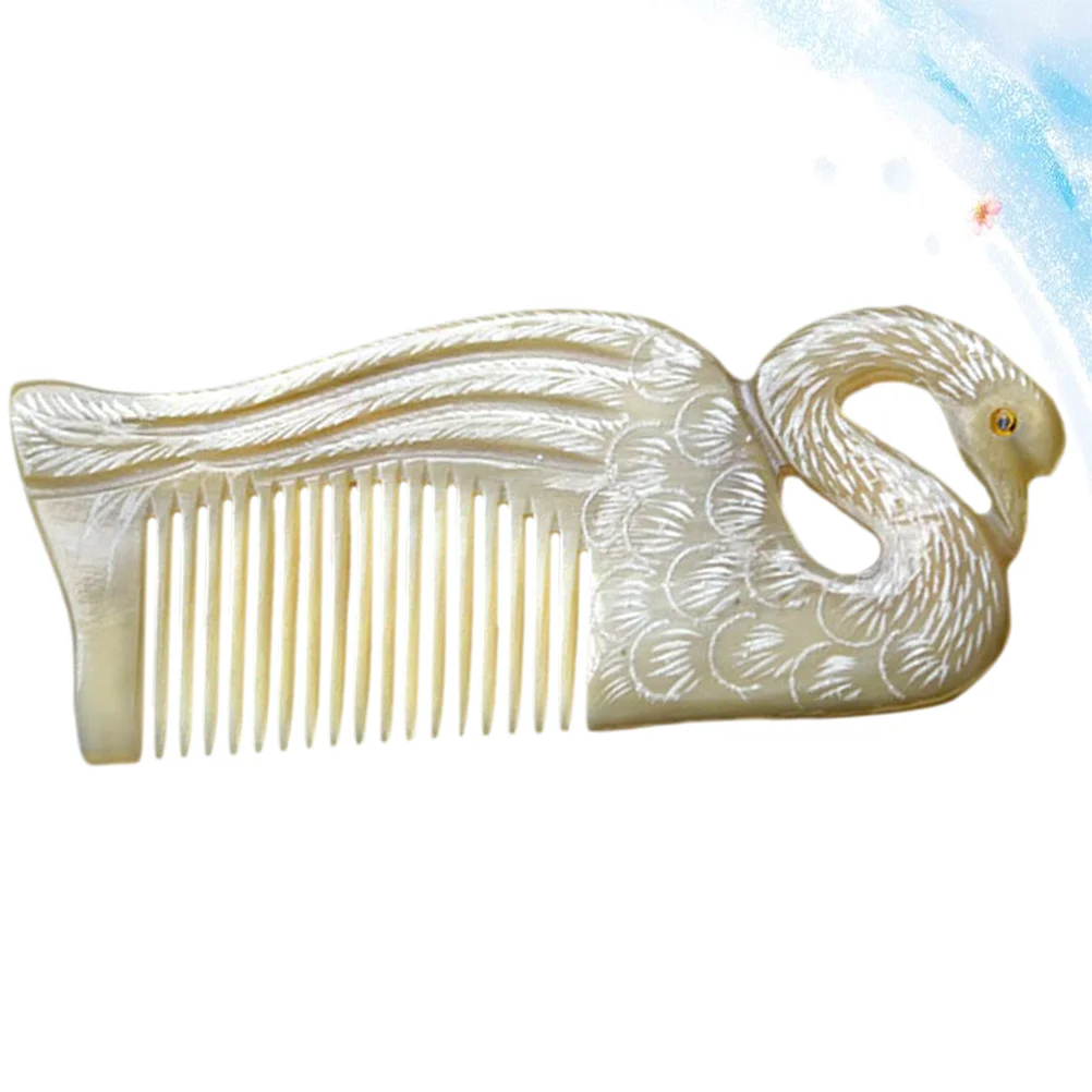 

1PC Ox Horn Hair Comb Double-sided Engraving Horn Comb Creative Swan Shape Comb Portable Hair Smoothing Comb Anti-static Hairdre