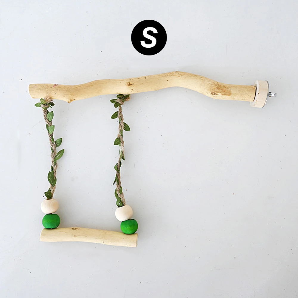 Wood Parrot Stand Pole Double Layer Swing Toy for Bird Tiger Skin Claw Grinding Beak Grinding Stand Pole Bird Cage Accessories