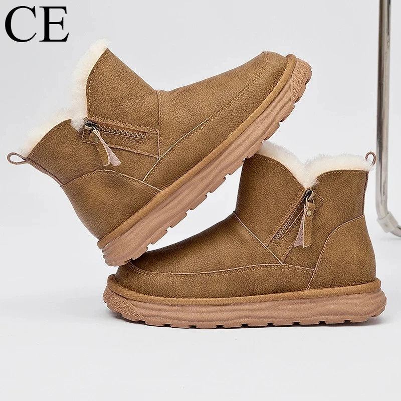 

CE 2026 Winter Warm Boots - Women's Snow Boots, Men's Short Boots, Sheepskin and Wool Cut, Low Warm Leather Shoes regalo mujer