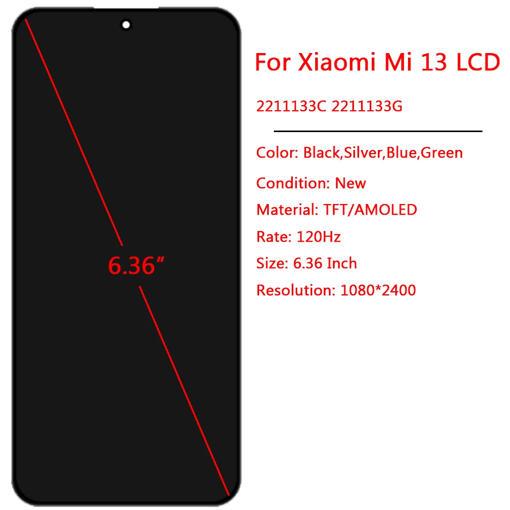 For Xiaomi Mi 13 LCD AMOLED Display Touch Screen With Frame 6.36\