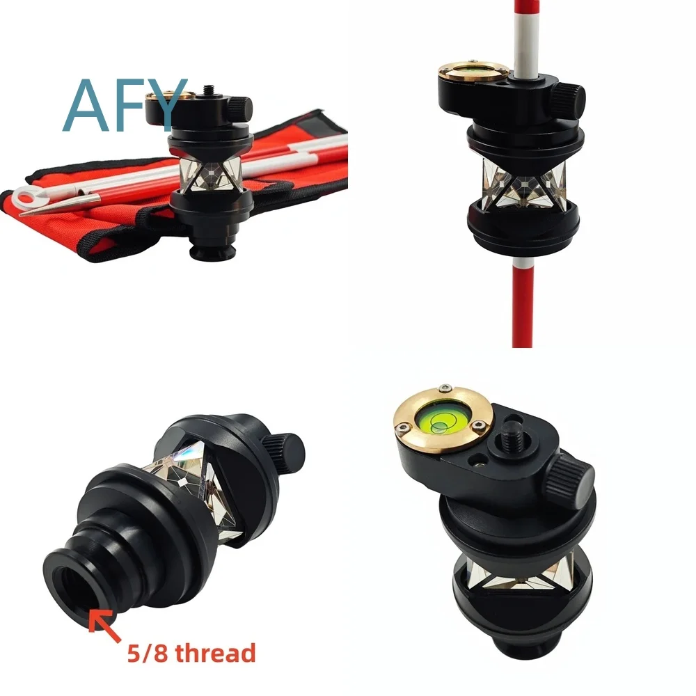 360 Degree Silver Coated Mini Prism with Bubble Level and 4pcs 30cm Surveying Pole for Topcon Total Station Survey Equipment
