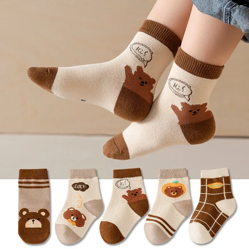 5 Pairs Of Cartoon Children\'s Socks Casual Boys And Girls Cotton Spring And Autumn Children\'s Knitted Socks 1-12 Years Old