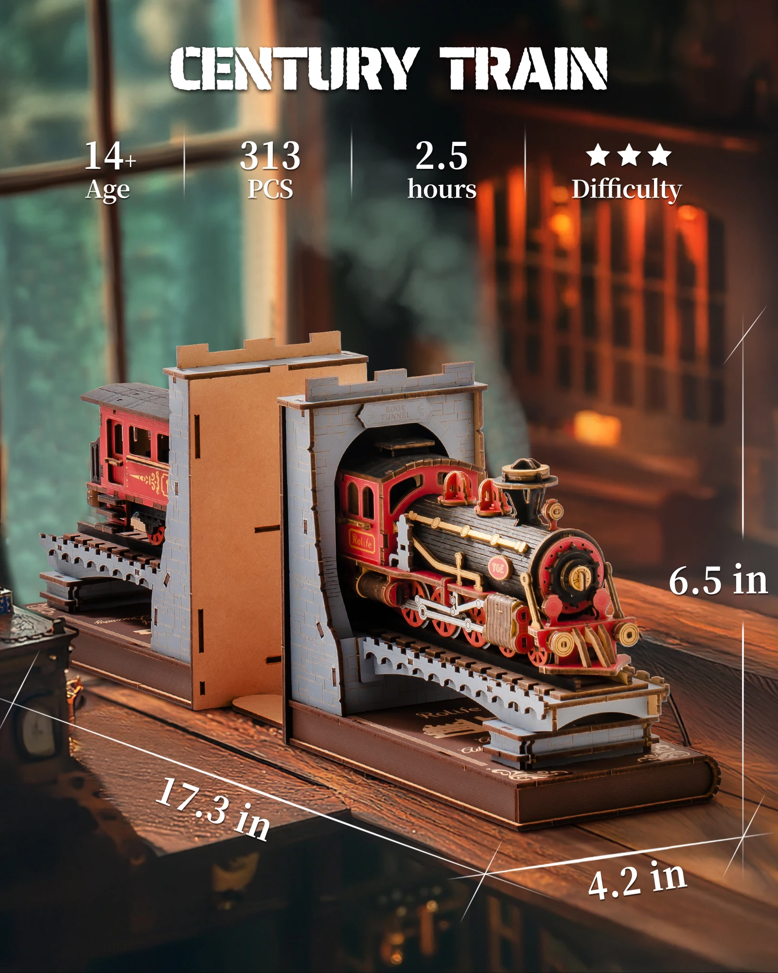 Robotime Rolife Century Train DIY Book Nook Bookshelf Home Decoration Perfect Gifts Choice for Family Pre-colored Toys TGE01