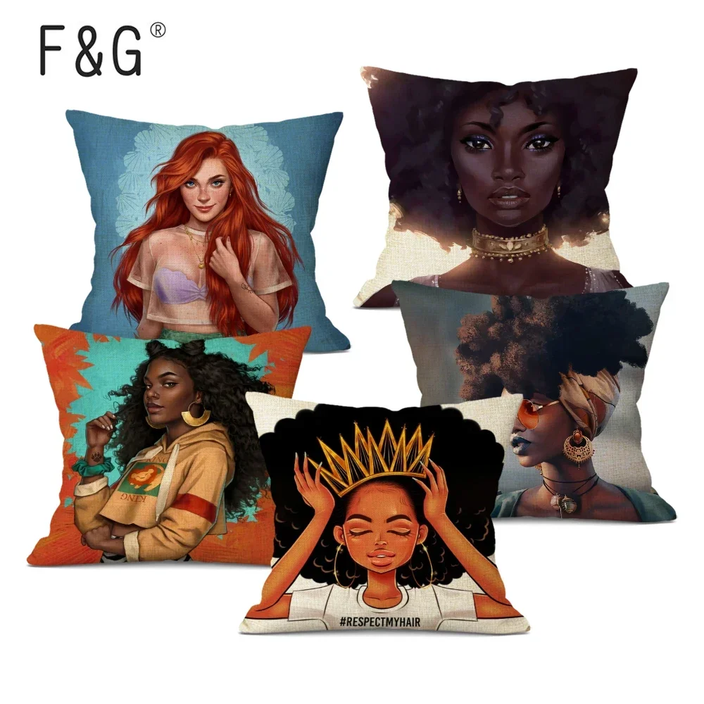 

Beautiful Africa Princess Decorative Cushions Cover Oil Painting Print Sofa Throw Pillow Case for Home Decor