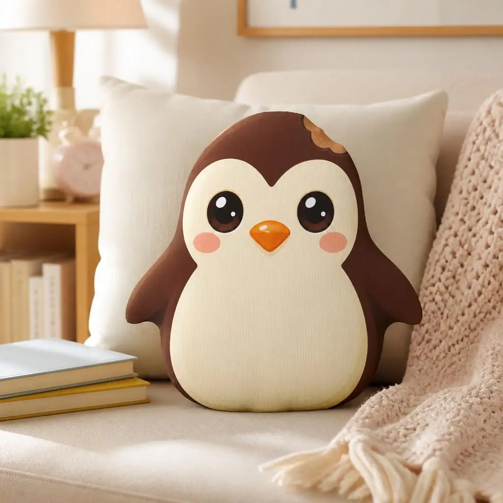 Cute Penguin Ice Pop Pillow Plush Stuffed Cushion Shaped Throw Pillow for Sofa Bedroom Dessert Lover Gift Home Decor Soft