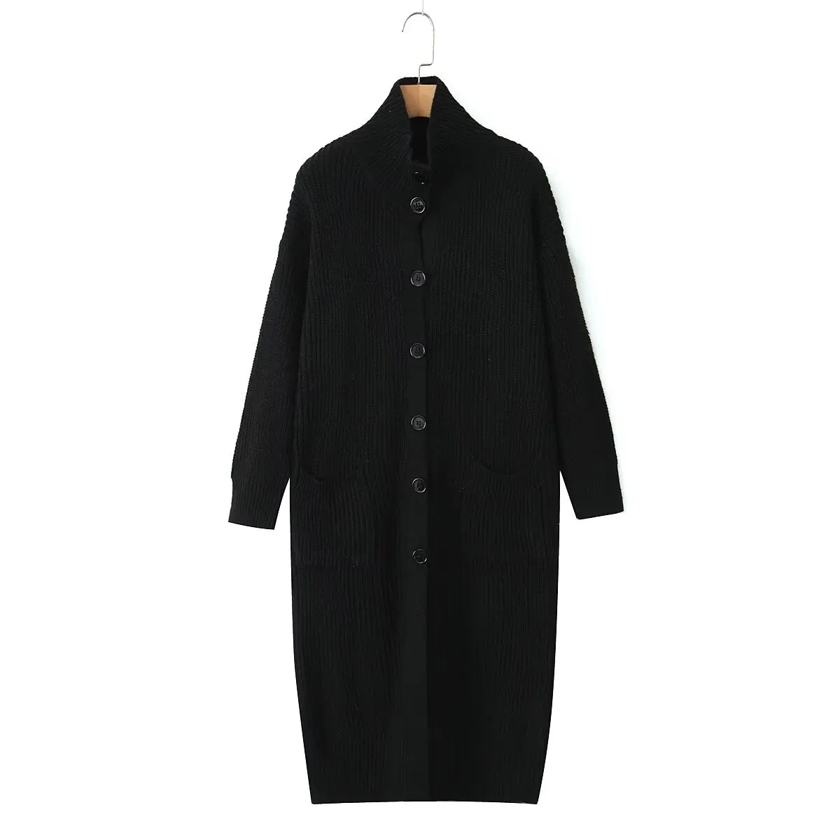 여성용 버튼 장식 스트리트 스타일 루즈핏 폴리에스터 섬유 롱 니트 스웨터 코트