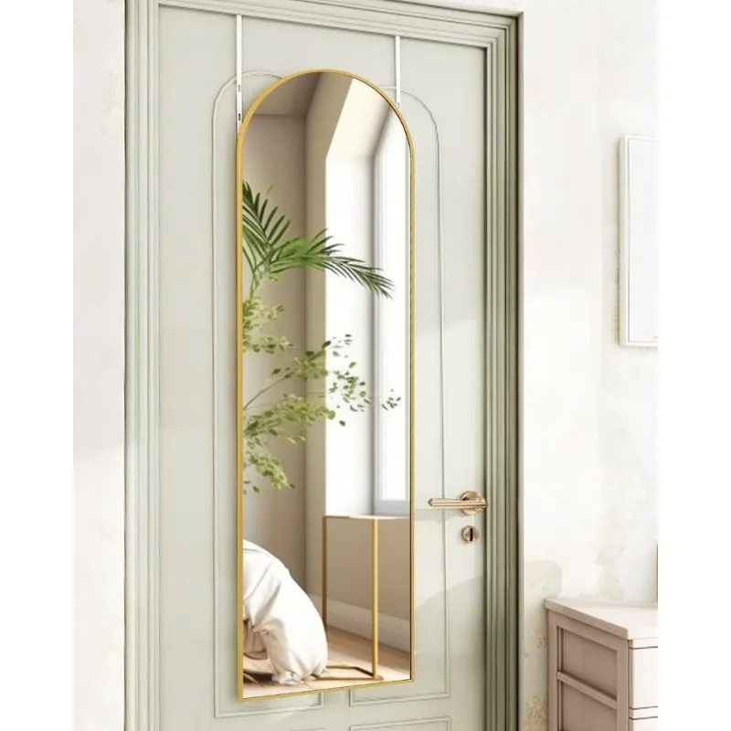 

Over The Door Hanging Mirror Full Length 48x14 Inches Gold Frame Arch Floor Mirror for Bedroom Living Room Closet No Drill
