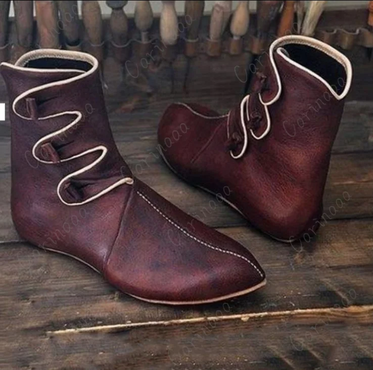 Medieval viking cosplay botas de couro do plutônio pirata paladin cavaleiro príncipe traje do dia das bruxas para homens sapatos extravagantes festa prop