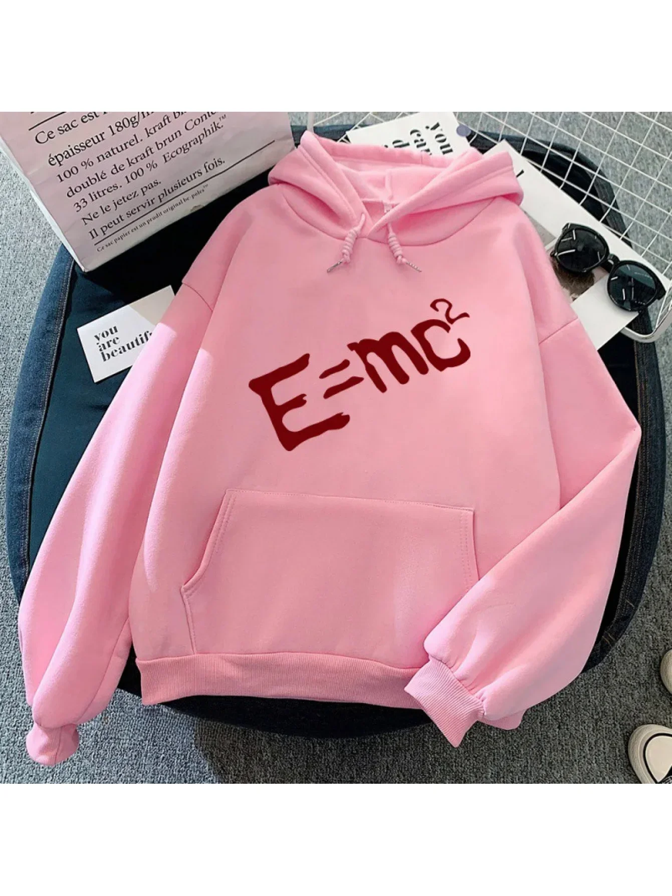 Men Pullover Hoodie Oversized Loose Fit E=mc² Physics Formula Science Geek Graphic Streetwear Hip‑hop Long Sleeve Sweatshirt