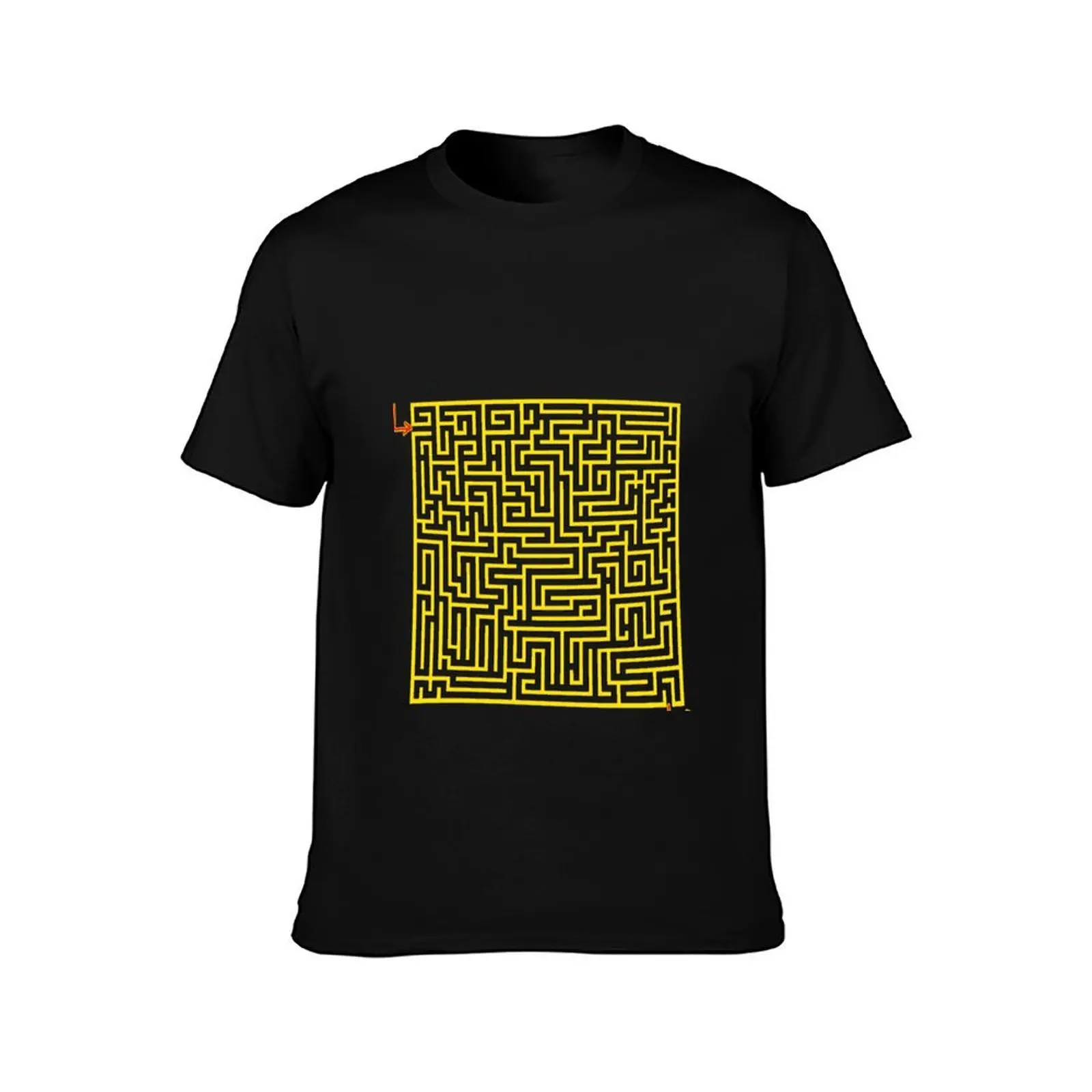 Yellow Labyrinth on Black T-Shirt Stretch Fabric Comfort T-Shirt