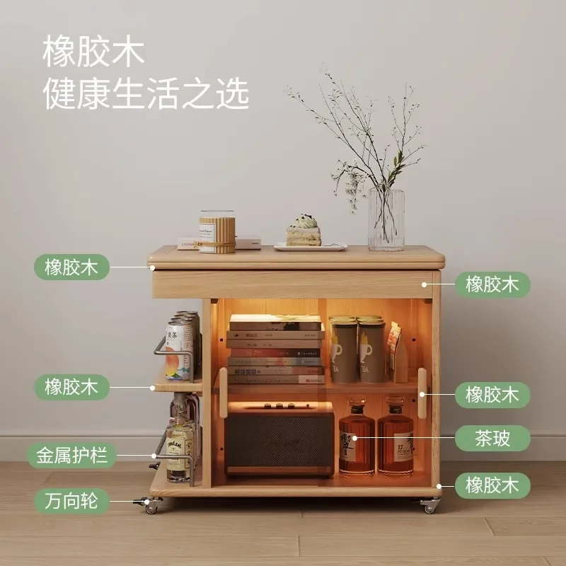 Living room side cabinet movable folding multifunctional cart sofa side table household small apartment solid wood coffee table
