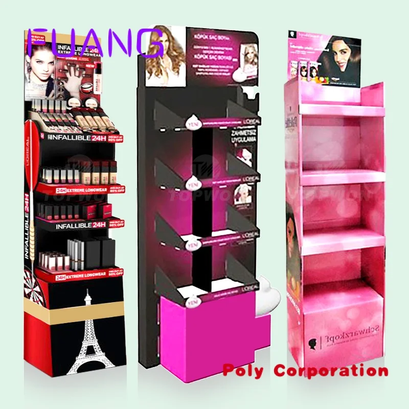 

Custom Custom Corrugated POP Skincare Makeup Eyelash Lash Lipstick Floor Cosmetic Cardboard Display Stand for Cosmetics