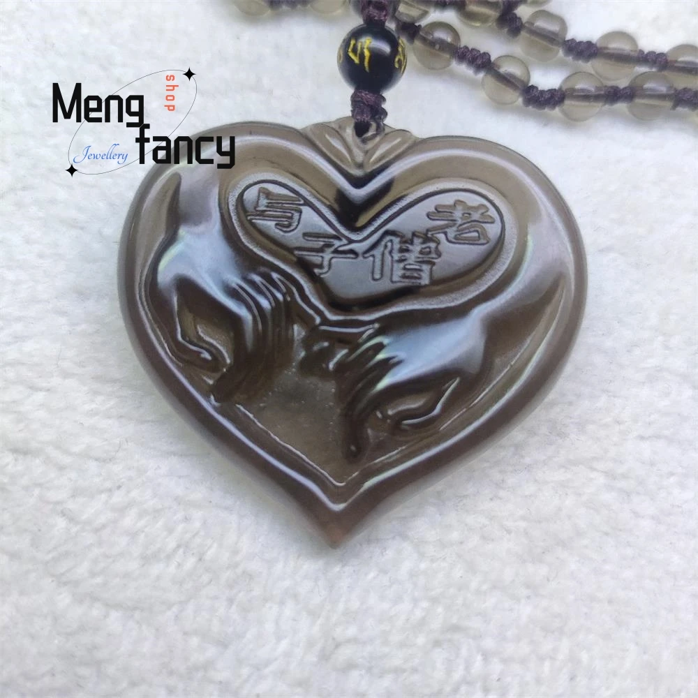 Natural Ice Obsidian Heart Shaped Plaque Pendant Elegant Charm Fashion Luxury Jewelry Men Women Couple Best Selling Holiday Gift