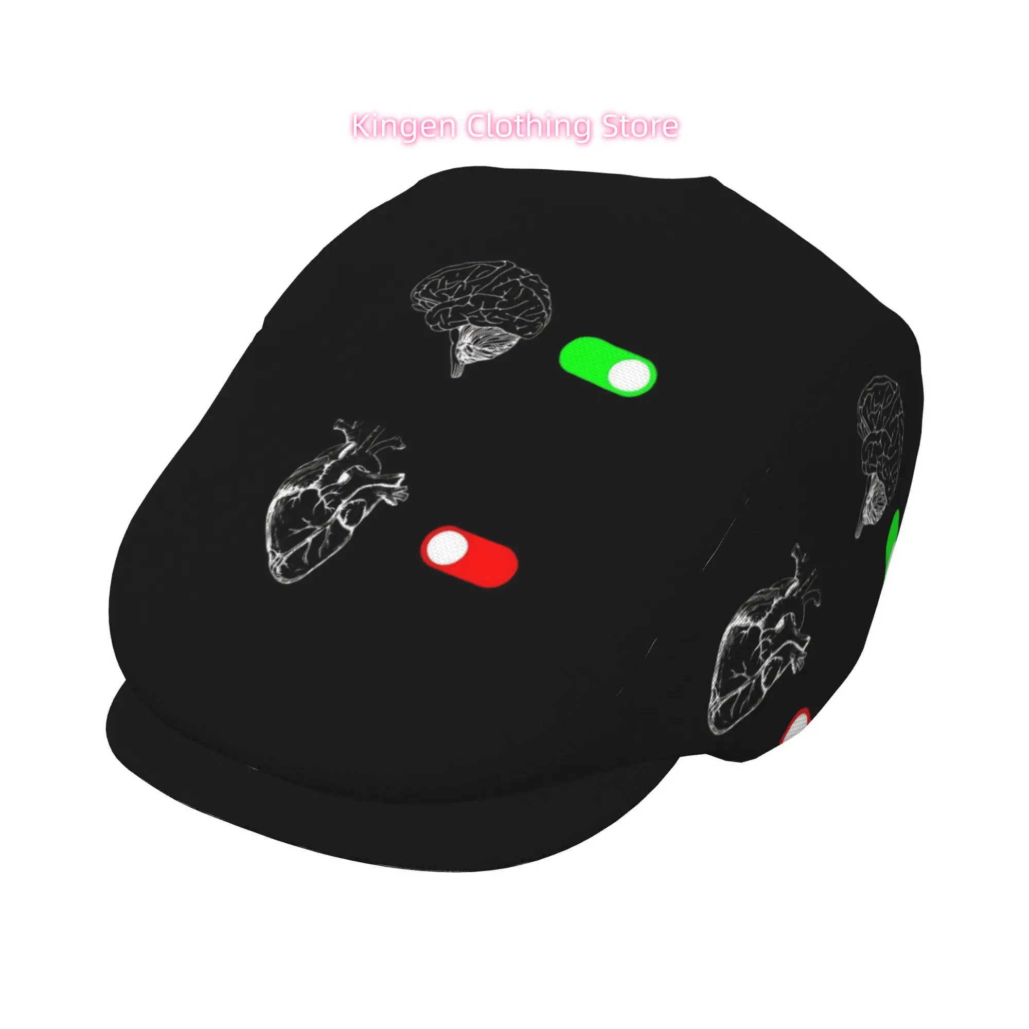 Brain & Heart Switch Design All-over Print Flat-top Hats for Men and Women, Newsboy Caps, Berets, Irish Hats, Driver Caps, Retro