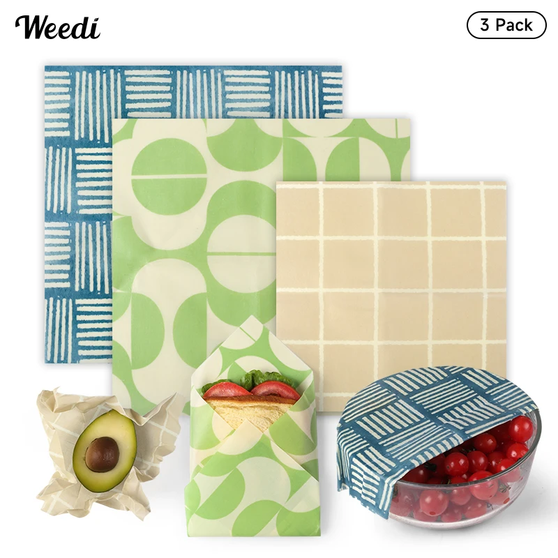 

WEEDI Reusable Beeswax Wraps – Beeswax Cloth Food Wrap, Plastic-Free & Zero Waste Alternative for Eco-Friendly Food Storage