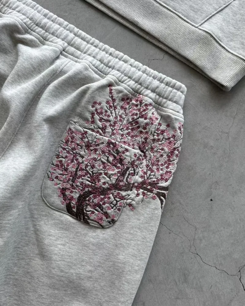 Y2K موضة شارع العليا زهر الكرز التطريز النساء الرجال هوديي شخصية علوية فاسق بدلة رياضية المتضخم بلوزة كاجوال