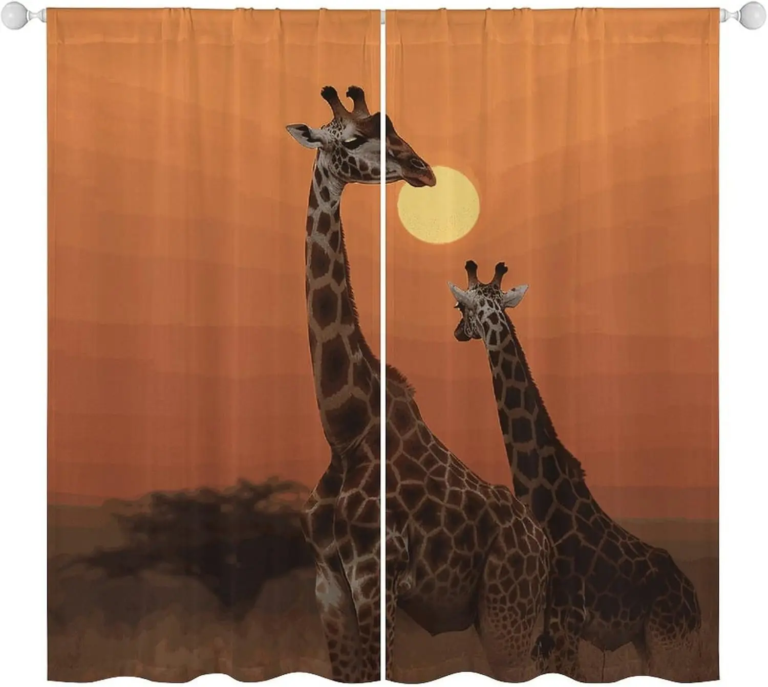 Giraffe Safari Sunset Curtains 2pcs Window Pair Decorative Tropical Animal Print Drapes for Living Room Bedroom Aesthetic Home D