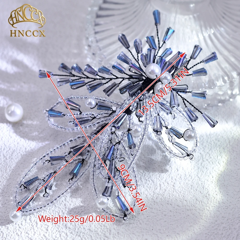 HNCCX Elegant Blue Crystal Hair Clip Bride Pearl Side Barrette for Women Wedding Evening Prom Party Hair Accessories A113